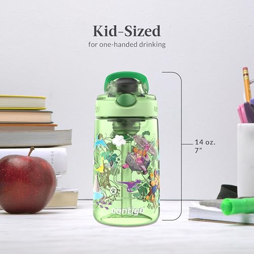 Image of Contigo Aubrey Paw Patrol Leak-Proof Spill-Proof Water Bottle with Autospout, 14oz, Paw Patrol Dino Treks, Green