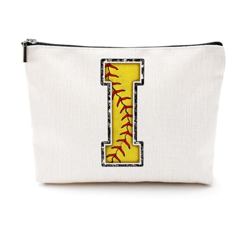 Softball Gifts Initial I Makeup Bag Softball Gifts for Team Cosmetic Bag