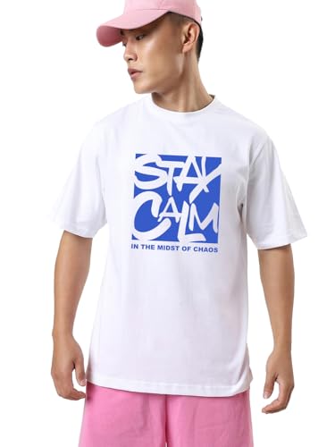Image of Bewakoof Men's Cotton Printed Oversized Fit Half Sleeve Round Neck T-Shirt | Casual Wear | Street Wear | Oversized t Shirt for Men Cotton | Baggy