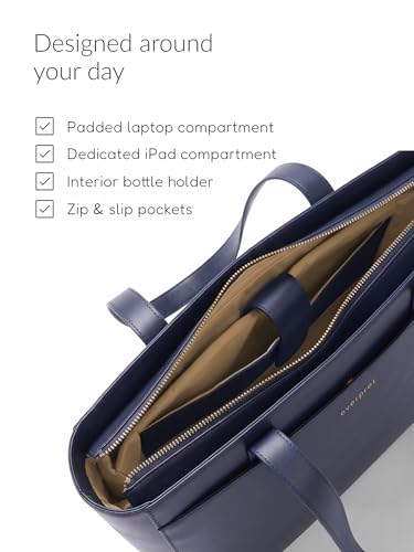 Image of Premium Work Tote Bag for Women with 16-Inch Laptop Compartment | Vegan Leather Office Travel Handbag with Trolley Sleeve, Water Bottle Pocket & Organized Compartments |