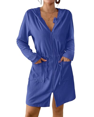 Bsubseach Terry Cloth Cover Up - Women Zip Up Long Sleeve Swimsuit Coverup Hooded Bath Robes with Pockets