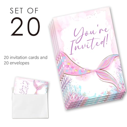 image for YLKJSTYS Cute Mermaid Birthday Invitations Under the Sea Mermaid Purpl