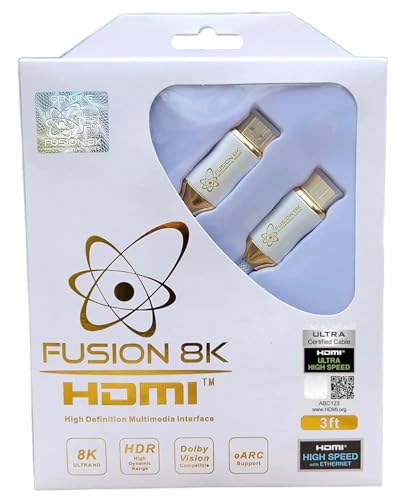 Fusion8K Câble HDR HDMI 2.1 blanc [certifié] prend en charge 8K @ 60Hz et 4K @ 120Hz compatible avec Dolby Vision et tous les téléviseurs, BluRay, Xbox Series X, PS5 (0,9 m)