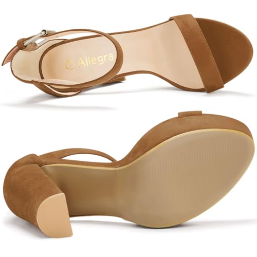 Allegra K Women's High Chunky Heels Ankle Strap Platform Brown Sandals 6 M US