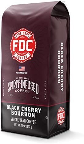 Black Cherry Bourbon Infused Coffee | Non-Alcoholic | Made by Fire Department Coffee | 12 oz Whole Bean Coffee | Natural Black Cherry Flavor with Real Bourbon, Small Batch, Kosher Coffee | Helps Support Veterans and First Responders | Certified Veteran Owned