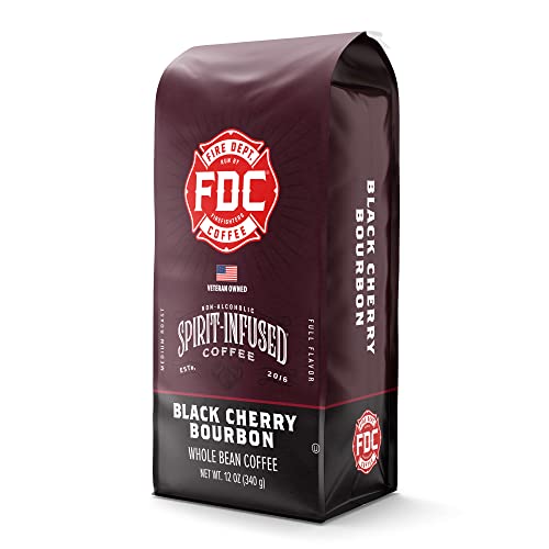 Black Cherry Bourbon Infused Coffee | Non-Alcoholic | Made By Fire Department Coffee | 12 Oz Whole Bean Coffee | Natural Black Cherry Flavor With Real Bourbon, Small Batch, Kosher Coffee | Helps Support Veterans And First Responders | Certified Veteran Owned #TOP13