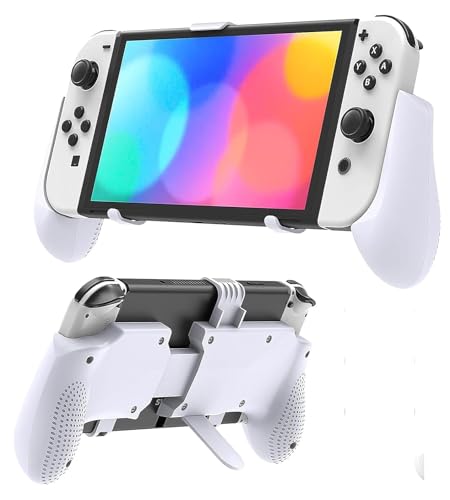 Image of TMG Hand Grip Stand for Nintendo Switch OLED Model, Switch, Switch Lite - Comfortable & Ergonomic Adjustable Handle Grip - White