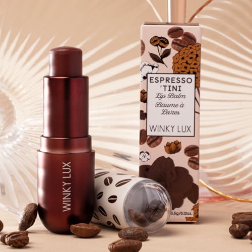 Winky Lux Espresso 'Tini Lip Balm, Ultra-Moisturizing Warm Nude Color with Ceramides, Jojoba Oil, Shea Butter, Vitamin E and Caffeine, Clean Beauty, Cruelty-Free, Vegan, Espresso-Vanilla Scent
