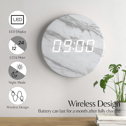 Leafre LFWC-2402 Wireless Minimalist Led Digital Wall Clock– Rechargeable | Desk Holder Included | 12/24 Hour, Night Mode, Silent Clock | Room Decor For Kitchen, Living Room, Bedroom, Office  thumb #1