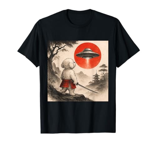 Maltese Dog Samurai UFO Vintage Japanese Ukiyo-e Dog Lover T-Shirt
