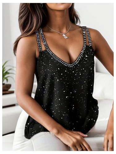 Floerns Women's Rhinestone Glitter V Neck Camisole Sleeveless Sparkly Party Cami Tops3