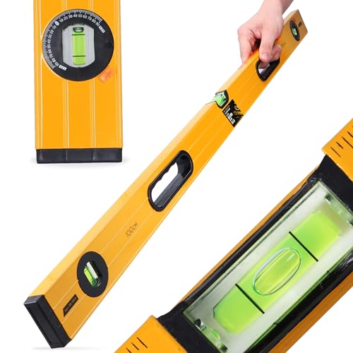 Nivel de Burbuja 1 m Aluminio Nivelado Preciso 3 Burbujas Horizontal Vertical Ángulo Ajustable Calibración Tapones Antichoque Escala Métrica Base Fresada