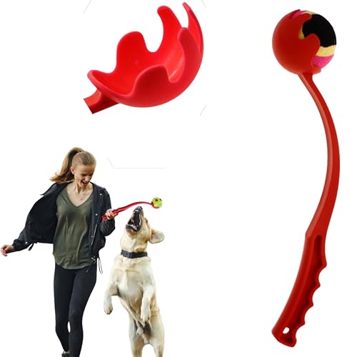 lanciatore di palline per animali domestici da 38cm con pallina da tennis in colore rosso, gioco gratuito di pick-up e lancio, palline da gioco per animali domestici, un giocattolo speciale per cani