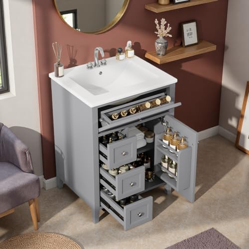LUMISOL 24 Inch Bathroom Vanity with Sink, Small Bathroom Storage