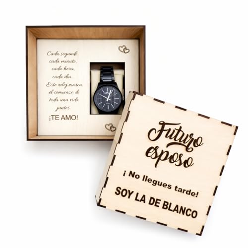 Genérico Caja para Reloj del Novio Personalizada – Regalo Emotivo para el Día de la Boda – Caja de Madera Grabada con Dedicatoria – Regalo Original Novio Boda