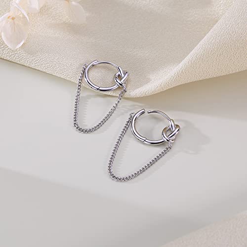 Sluynz 925 Sterling Silver Punk Chain Small Hoop Earrings For Women Men Teen Girls Minimalist Hoop Earrings Tassel (A-Silver) #TOP4