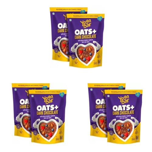 Image of Yogabar Dark Chocolate Oat 1kg, Pack of 6 | Gluten Free Golden Oat | Healthy Breakfast Cereal with Wholegrain Oats (Dark Chocolate Oats, 800g)