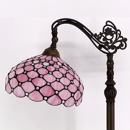 Image of WERFACTORY Tiffany Floor Lamp Pink Stained Glass Pearl Bead Arched Lamp