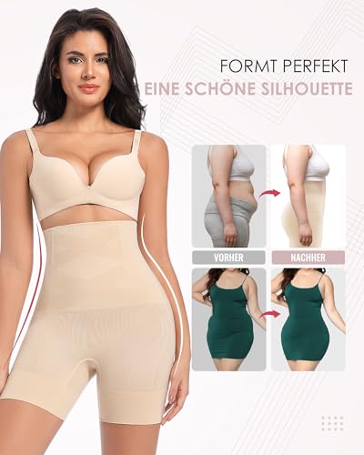 YADIFEN Bauchweg Unterhose Damen Hohe Taille Shapewear mit Doppelschichtiger Druckunterstützung, Starke Bauchkontrolle Figurformende Unterwäsche Atmungsaktiv Bequem Miederpants(Beige,M)