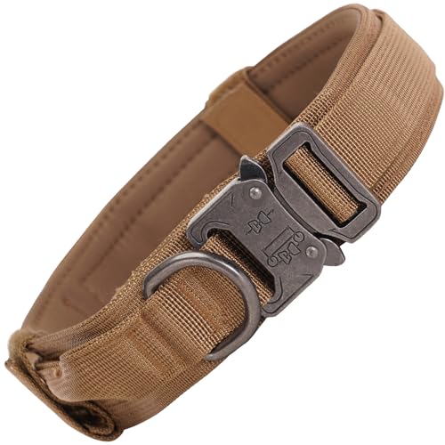 Image of WOOFLIX Metal Dog Collar For Training And Walks | Nylon Collar With Tactical Metal Buckle And D-Ring For Medium And Large Dogs | Dog Collar For Medium And Large Dogs (Extra Large, Beige, 25 Cm X 5 Cm)