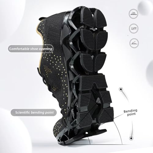 Mens Walking Shoes Blade Non Slip Fashion Sneakers Breathable Mesh Soft Sole Casual Athletic Running Sport Shoes Black Gold4