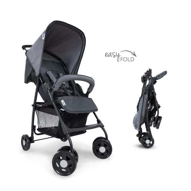 Image of Hauck Sport Baby Stroller - Lightweight Foldable Pushchair with Reclining Seat & Adjustable Footrest, Swivel & Lockable Front Wheels, 5-Point Harness, XL Storage Basket, Suitable from Birth to 3 Years (Up to 15 kg), Charcoal /Stone