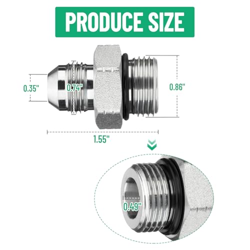 Image of 10 Pack Hydraulic Hose Adapter Fittings: 1 /2 inch JIC 37 Male x #10 SAE /ORB Male, Straight Tube Fitting Kits with Protection Cover