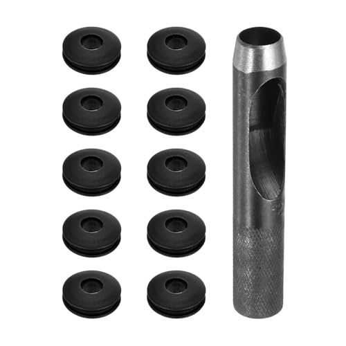 QUARKZMAN 11 Stück Ösen Werkzeug Kit, Ösen Set 12mm Rundlocheisen Ösenzange Kunststoffösen Kunststoff Ösen Scheiben Rostfrei für LKW Abdeckplane Textil Poolplane Zelte Sonnensegel, Schwarz