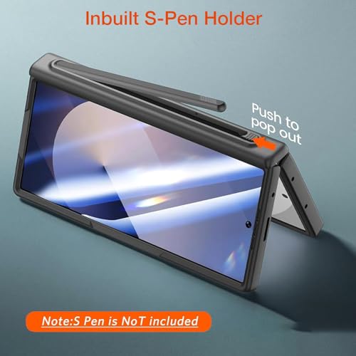 Image of Kapa Geometric S Pen Holder Hinge Protection Back Cover for Samsung Galaxy Z Fold6 / Fold 6 | Slim Shock Proof Case with Inbuilt Glass & S Pen Slot (Black)
