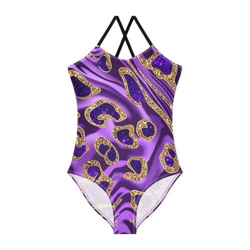 Purple Leopard Golden Wavy Stripes Girls One Piece Swimsuit Beach Swimwear 20861913