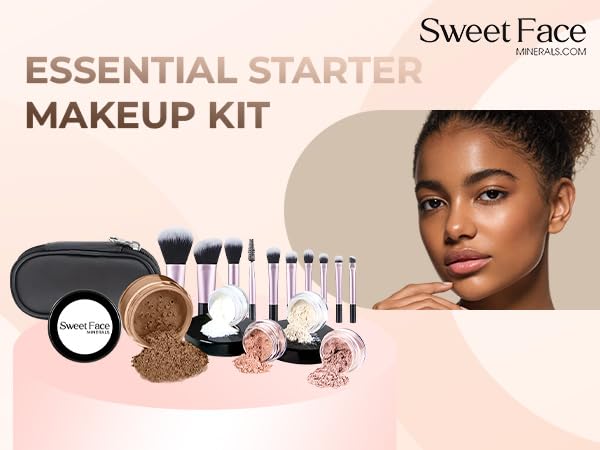16pc Beginner Mineral Makeup STARTER KIT with 10 BRUSH SET (5gm)Sample Size Foundation, Primer, Blush, Bronzer, Setting Powder for Learning, Occasional Use & First Time Users, Travel Size Kit (Cocoa) - Image 4