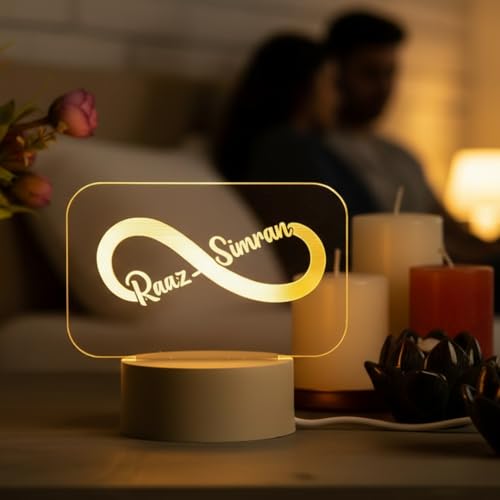 Image of Gifts for Couple Customised Name LED Lamp - Engraved Acrylic Romantic Night Light Personalised Gift for Men or Women, Anniversary, Birthday, Valentine's Day