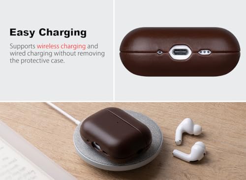 Image of Haobobro for AirPods Pro 3 Leather Case Cover - Leather from Cow Hide, Handmade Drop Protective Hard Cover, Qi and MagSafe Charging Compatible - for AirPods Pro 3rd Generation Case - Coffee Brown