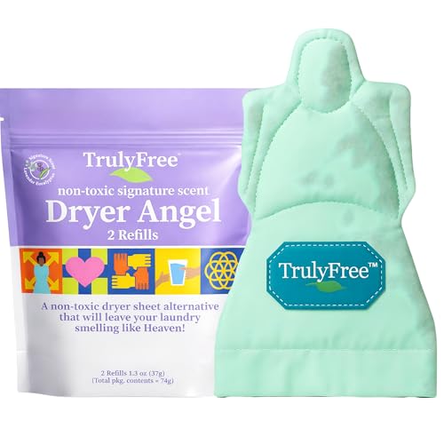 Truly Free Dryer Angel - Natural Dryer Sheet Alt Non-Toxic Reusable Fabric Softener Booster Sheets Safe for Babies & Sensitive Skin Laundry Essentials - Signature Scent - 1 Refillable Pack + 1 Fill
