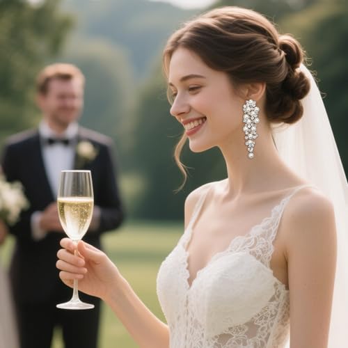 BriLove Women's Wedding Bridal Crystal Simulated Pearl Multi Beaded Cluster Chandelier Dangle Earrings3