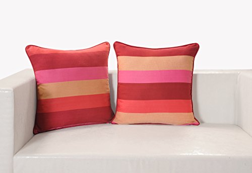 Image of Swayam Set of 2 Striped Print Cotton Pink Cushion Cover | 16 x 16 Inch | Soft Breathable Fabric with Hidden Zipper | Decorative & Stylish Cushion Covers for Sofa, Living Room, Bedroom & Couch