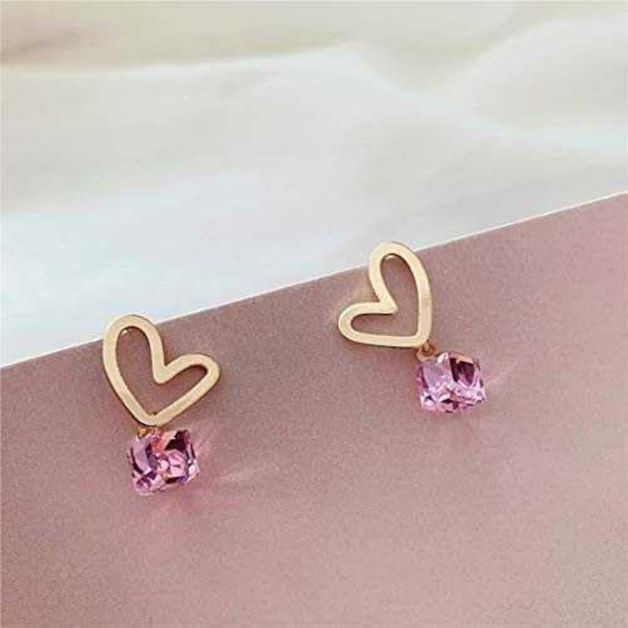 Women's Heart Shape Stud Earrings with Crystal Drop