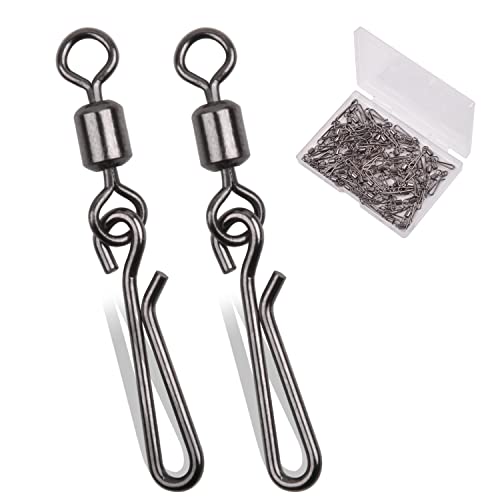 AGOOL Fishing Swivels Snaps Fishing Quick Clips, 60/200pcs Rolling Barrel Swivels with Quick Clips Snaps Swivels High Strength Speed Clips Connector Freshwater Saltwater Fishing Tackle