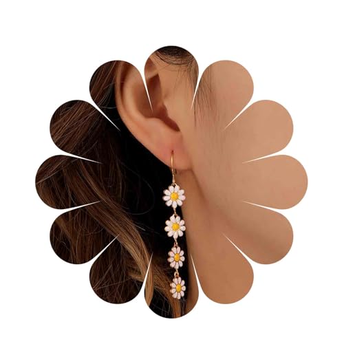 Inilbran Pendientes Boho Girasol Oro Flor Margarita Largos Borla Flores Vintage Joyas Para Mujeres Y Chicas Adolescentes