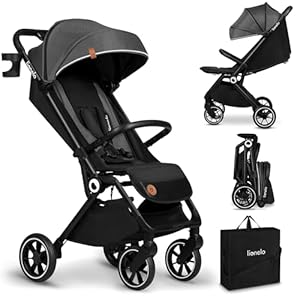 LIONELO Cloe Cochecito Plegable hasta 22 kg, Respaldo Ajustable Función Dormir, Arnés de 5 Puntos Ruedas Portavasos Ligero Compacto Impermeable, sillita, silla paseo ligera (gris)