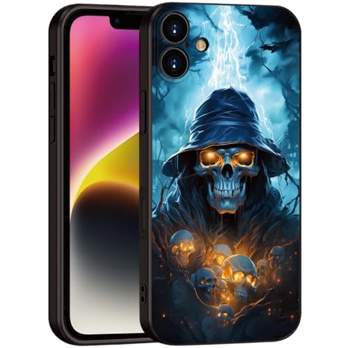 Printed with Skull for iPhone 16 case, Printed with a skeleton pattern bathed in lightning, the Silicone shockproof case makes your phone look cool and eye-catching(A1-skull-Death God Skeleton )