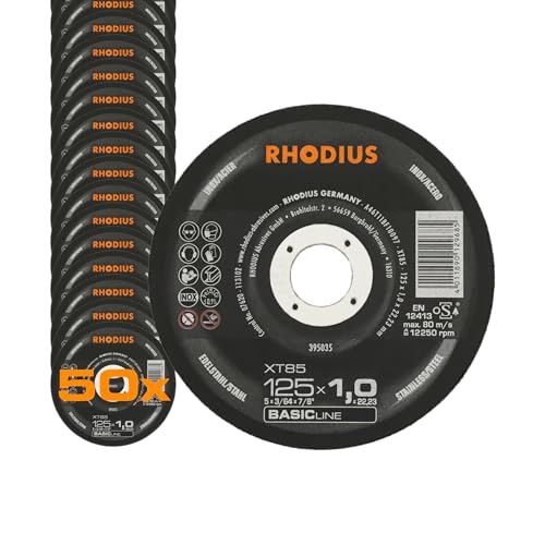 RHODIUS XT85 | 50 St. Trennscheiben 125 Metall 1 mm | für Winkelschleifer, extra dünn | für Edelstahl, INOX, Stahl, Hartmetall