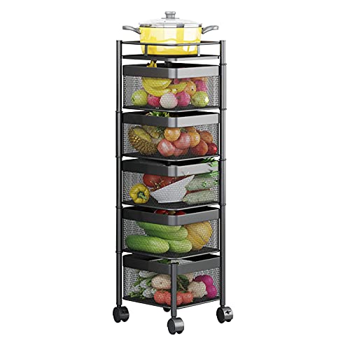 Chariot De Cuisine Avec Roues, étagère De Coin En Métal à 5 ​​niveaux Pour Organisateur De Rack D'épice, 5 Racks De Rangement Rotatifs Pour Paniers De Fruits Et Légumes - (Size:27×27×93.5cm,Color:UNE)