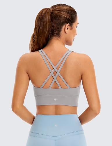 Image of CRZ YOGA Womens Butterluxe Strappy High Neck Longline Sports Bra - Wireless Criss Cross Back Padded Workout Cropped Top