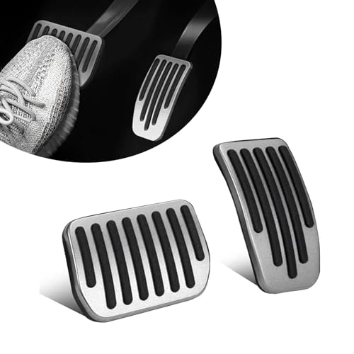 dawfall 2 PCS Tesla Foot Pedal Pads Kit, Brake Accelerator Safety Anti-Slip Pedal, Alloy + Rubber Strip Original Car Molded Pedal Cover Accessories, Compatible with 2019-2024 Tesla Model 3/Y (Silver)
