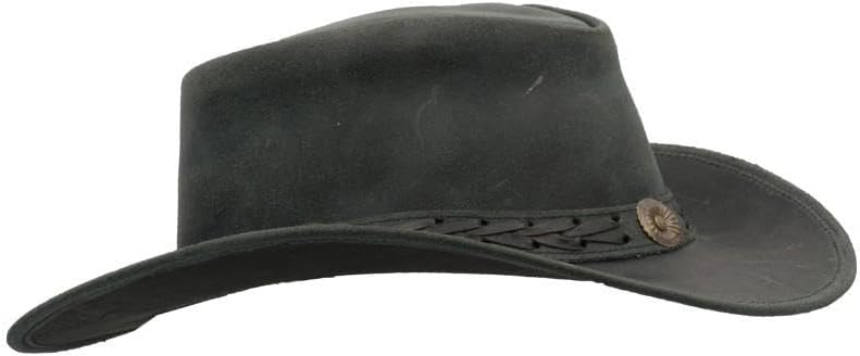 Brown Premium Cowhide Leather Cowboy Hat with String Outback Antique Hat Outdoor Sun Protect Unisex