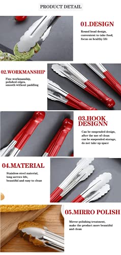 Image of Stainless Steel Food Tongs Clips with Vinyl Coated Handle for BBQ Cooking Serving Grilling Kitchen Tool, 9 Inch (1)