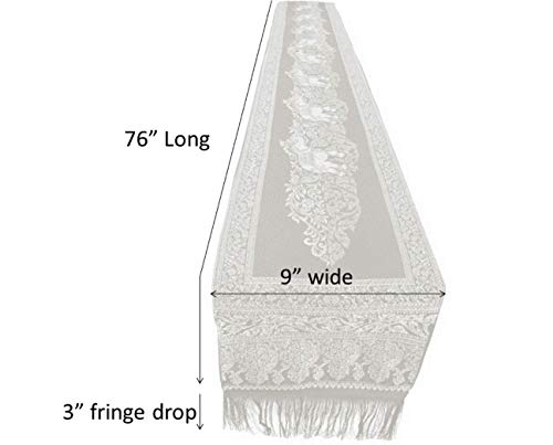 Thai Elephant Table Runner With Fringe - Luxurious Bed Scarf - Polyester Embroidered Gold Brocade - Small - 76X9 Inches (Strawberry Red) #TOP5