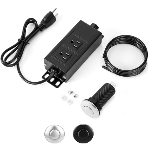 Dual Outlet Garbage Disposal Air Switch Kit, UL Listed Sink Top Air Switch for Food Waste Disposal, 3.58â€ Extra Long Air Button, Brushed Stainless Steel
