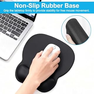 Wugauwor Tappetino Mouse Ergonomico con Poggiapolsi, Cuscino in Gel Schiuma a Memoria & Base Antiscivolo, Tappeto Mouse Grande Impermeabile per Ufficio e Gaming, 24x20.5cm, Tappetino Scrivania Nero